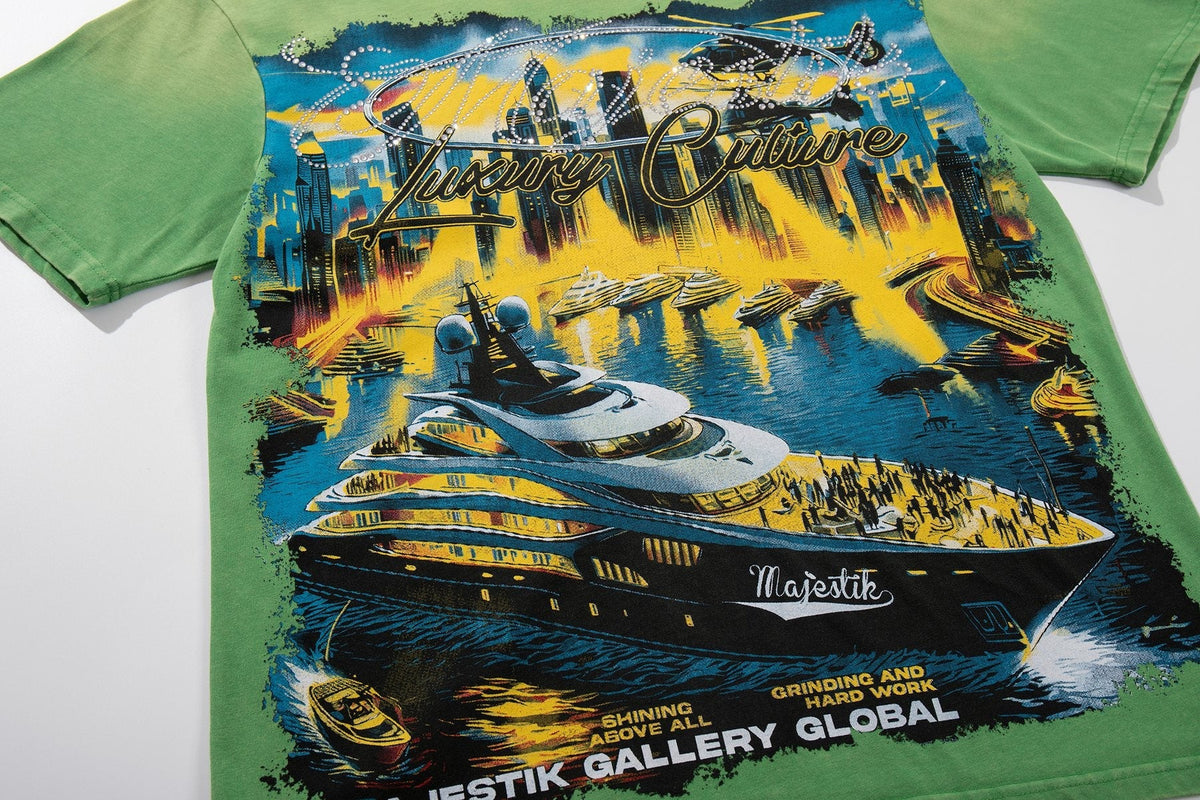 MAJESTIK Green Distressed Tour Graphic T-Shirt