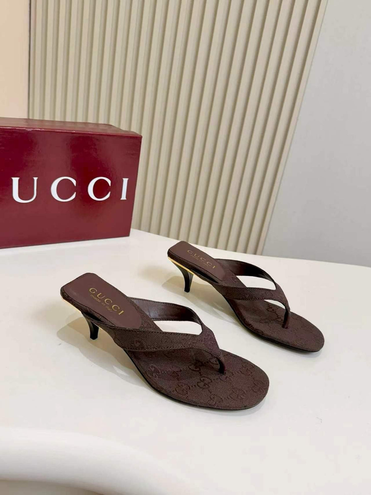 Gucci Monogram Thong Heel Sandals
