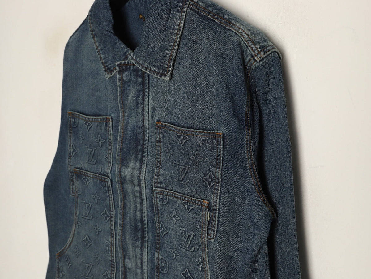 Louis Vuitton Monogram-Style Front-Panel Denim Jacket - Charcoal